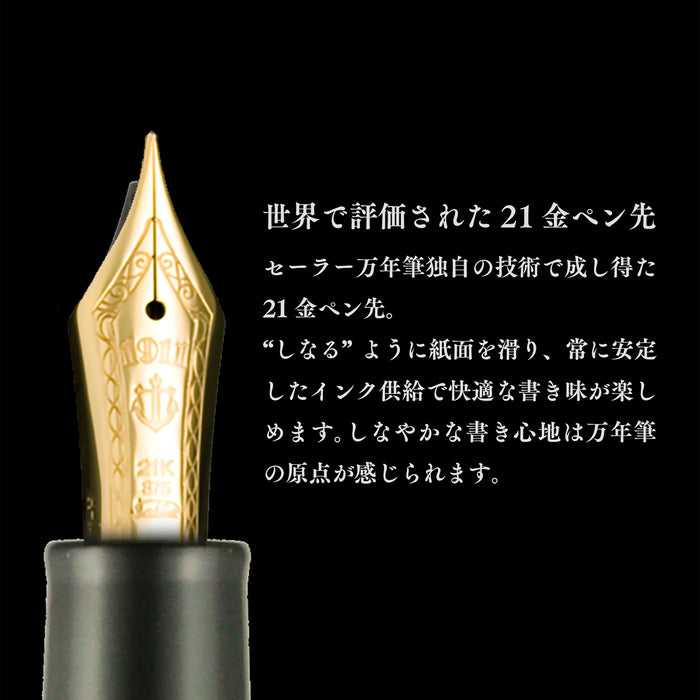 Sailor Fountain Pen Ebonite Luminous Medium Point Engraved Model 10-8086-420