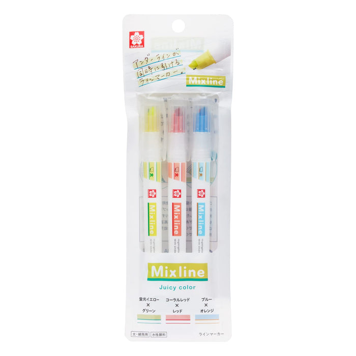 Sakura Color Mixline 荧光笔 双色 3 色套装 下划线增强剂