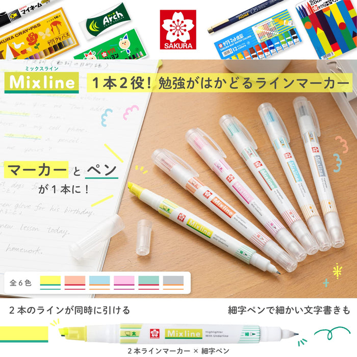 Sakura Color Mixline Highlighters Two-Tone 3 Color Set Underline Enhancer