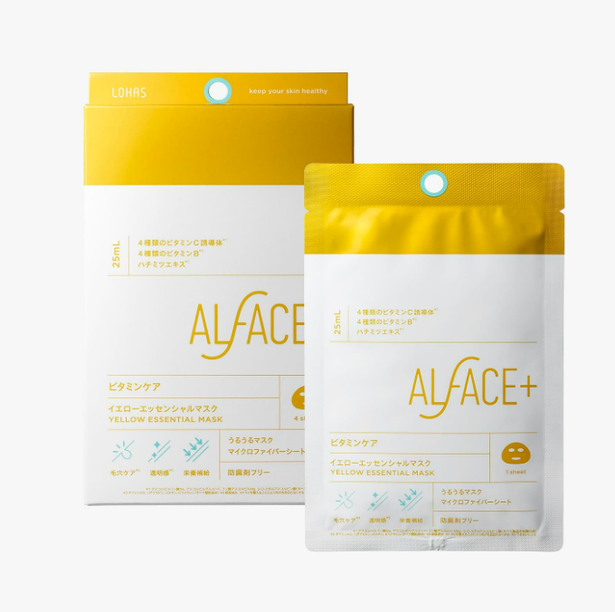 Alface Yellow Essential Mask 維他命保濕 4 片盒 - 日本面膜