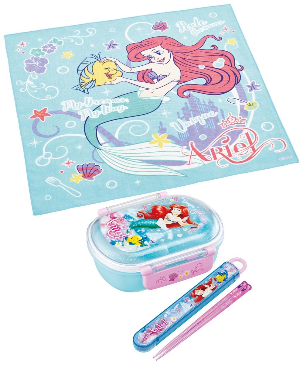 Skater Disney Ariel Kids Lunch Box With 43x43 cm Cloth - Made in Japan