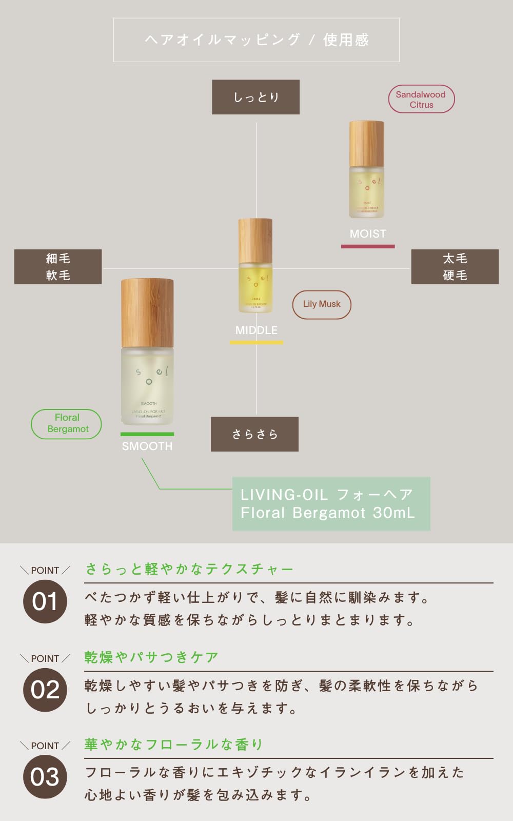 소엘 헤어 오일 플로럴 베르가못 30ml - 가볍고 부드러운 오가닉 오일