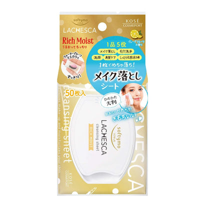 Kose Softimo Lachesca Rich Moist Cleansing Sheet 50 Sheets - Deep Hydrating Cleansing Sheet
