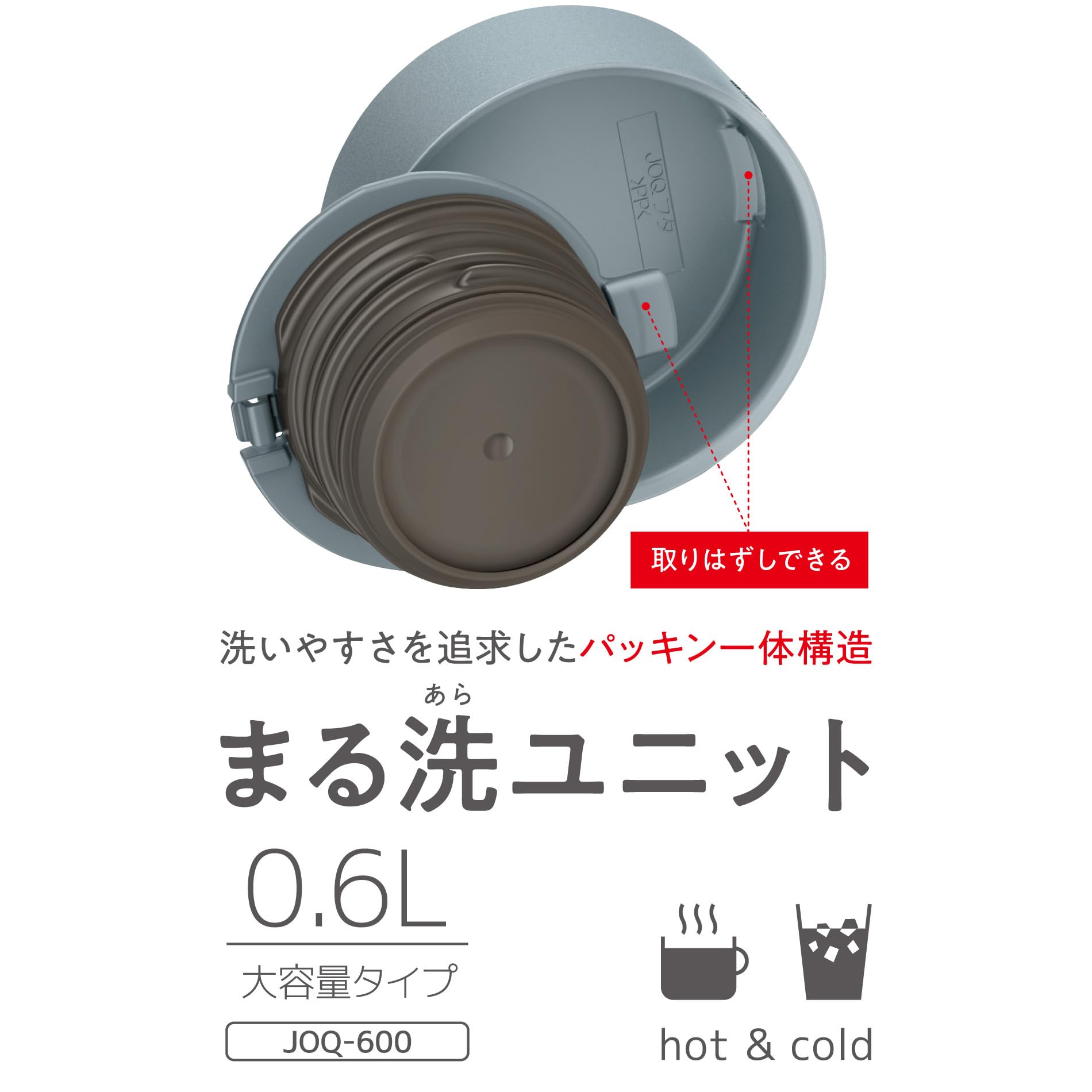 Thermos Joq-600 Gyg Stainless Steel Water Bottle Vacuum Insulated Gray Green 600ml With Integrated Spout and Gasket Easy Clean & Dishwasher Safe