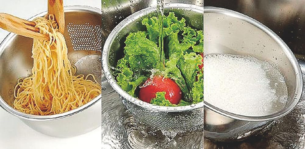 Fujii Pottery Manufacturing Stainless Steel Rice Washing Bowl Strainer 3-Way