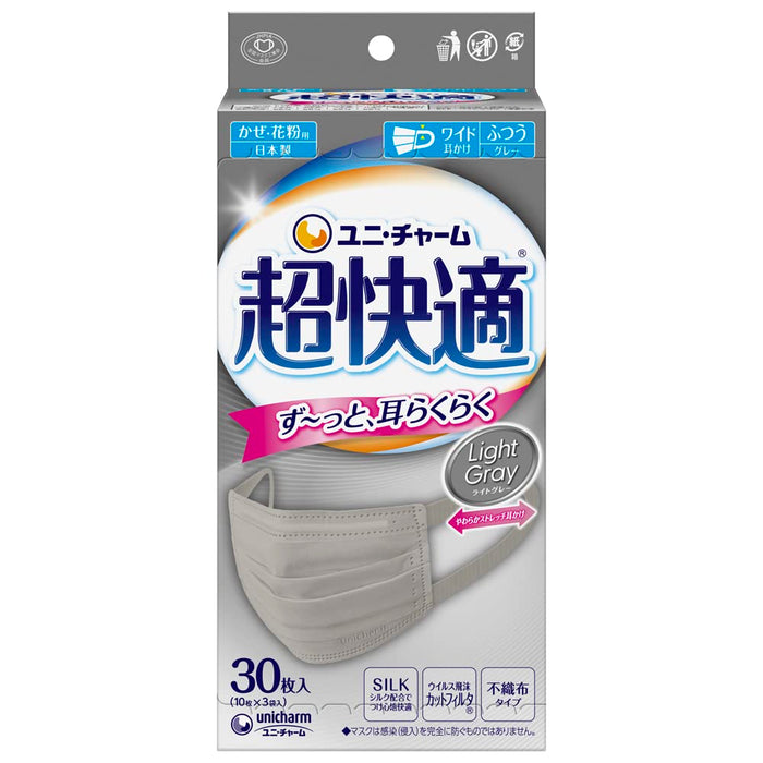 Uniti Super Comfortable Mask Light Gray Pleated Non-Woven Regular Size 30 Pieces