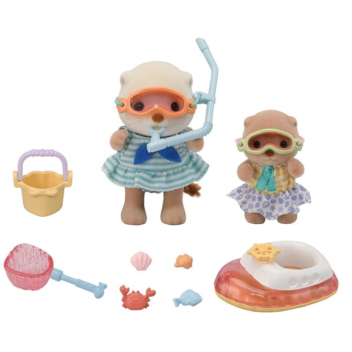Epoch Sylvanian Families Sea Otter Siblings Play Set Toy Dollhouse Furniture for Ages 3+