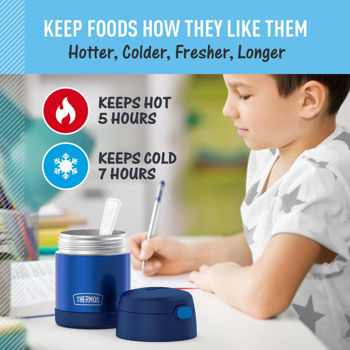 Thermos Funtainer 10 盎司真空隔熱不銹鋼兒童食品罐帶勺子海軍藍