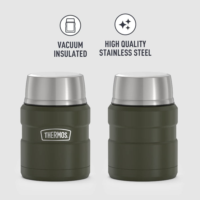 Thermos Stainless King 16oz Matte Green Vacuum Insulated Food Jar with Spoon