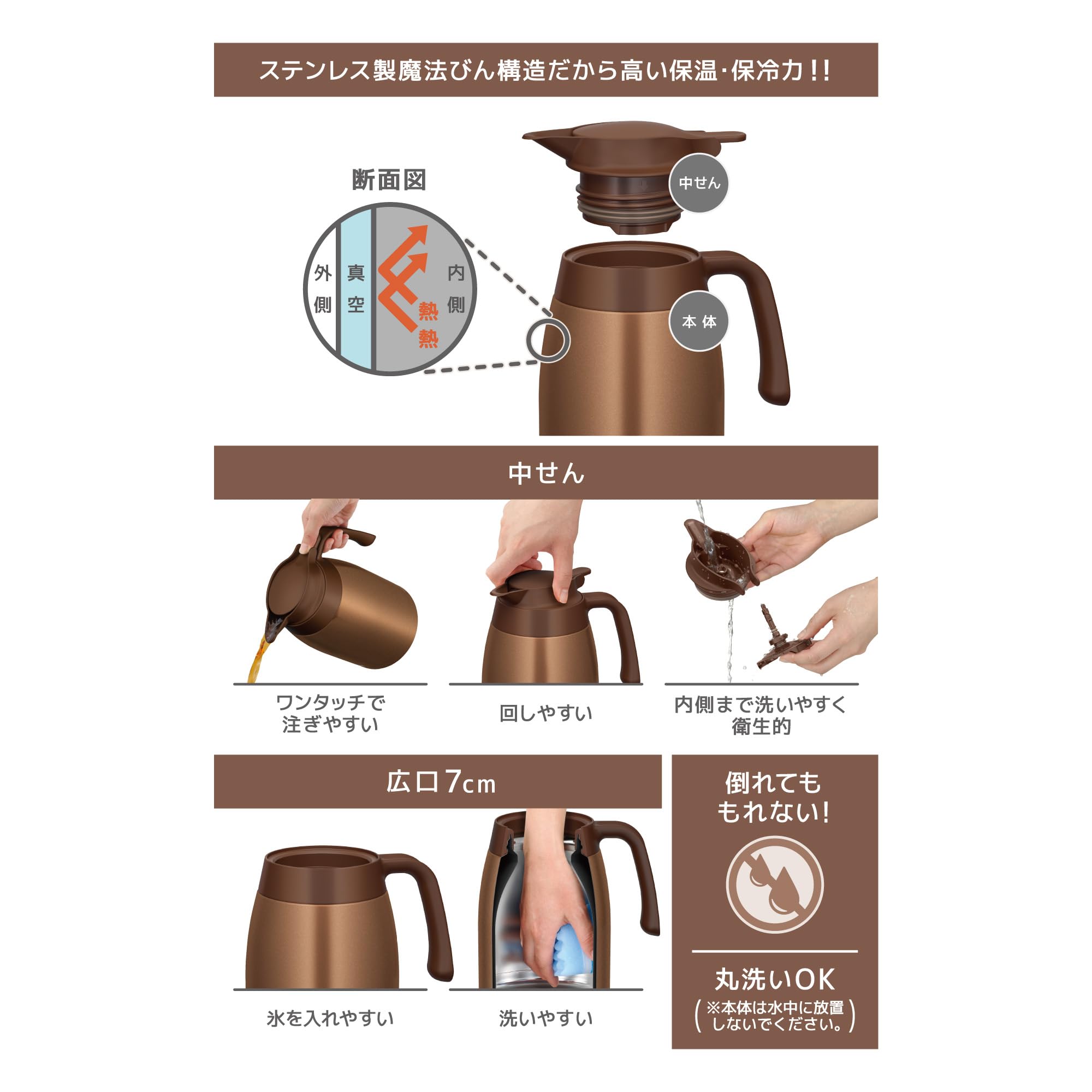 Thermos TTB-1001 BWG Stainless Steel 1L Thermal Pot in Brown Gold - Tabletop Insulation