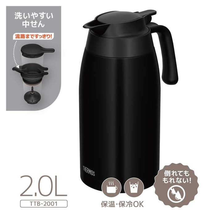 Thermos Matte Black 2L Stainless Steel Thermal Pot Tabletop Insulation Structure - Ttb-2001 Mtbk