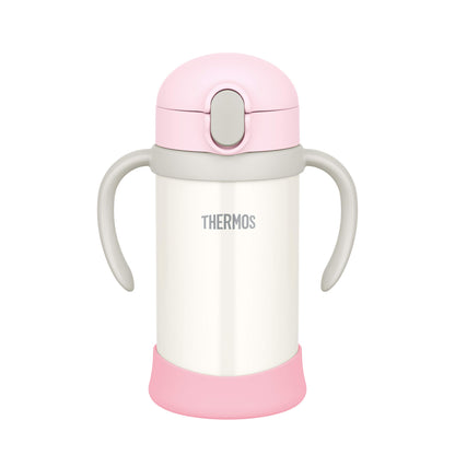 Thermos 350ml Baby Vacuum Flask with Straw in Pink White