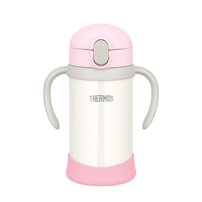 Thermos 350ml Baby Vacuum Flask with Straw in Pink White