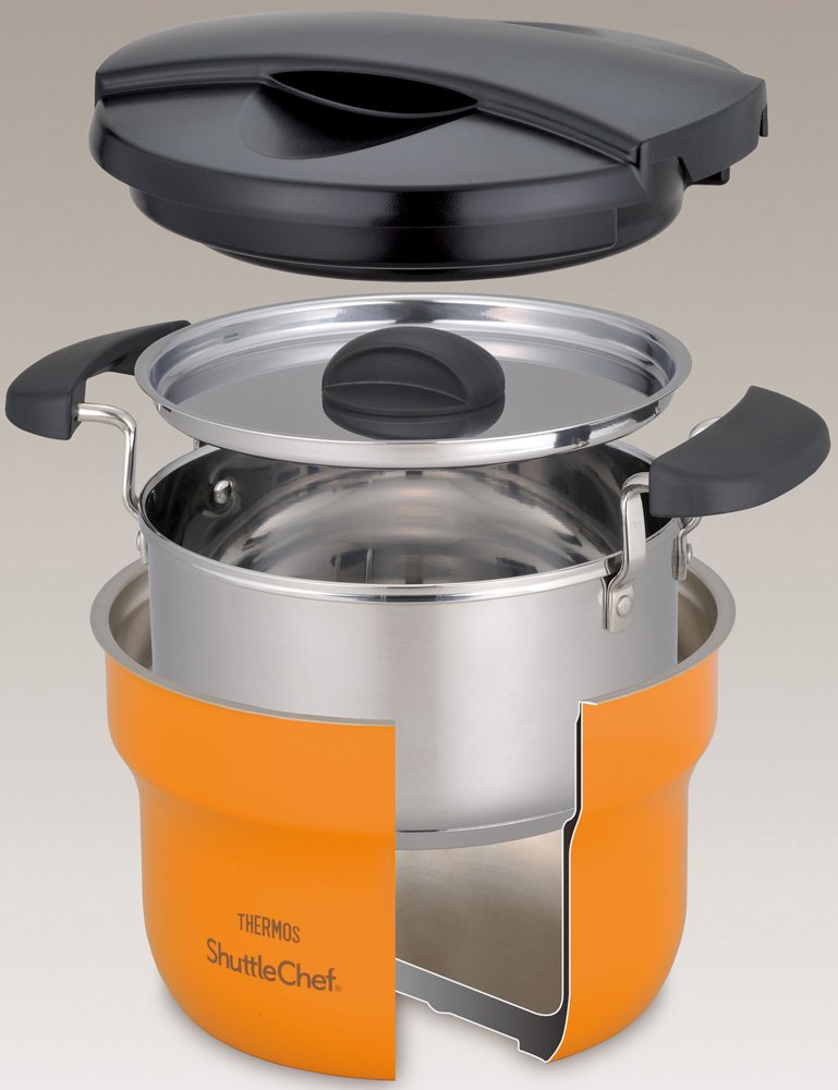 THERMOS Shuttle Chef グリル鍋 ホワイト/オレンジ Amazon｜THERMOS 真空保温調理器 シャトルシェフ 2.8L アプリコット