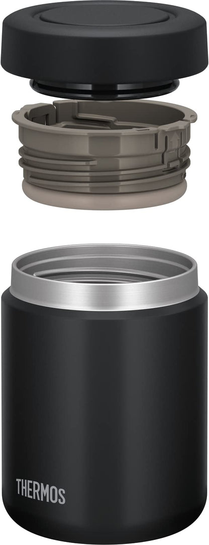 Thermos 500ml Black Vacuum Insulated Soup Jar Easy Clean Gentle Round Mouth - JBR-501 BK