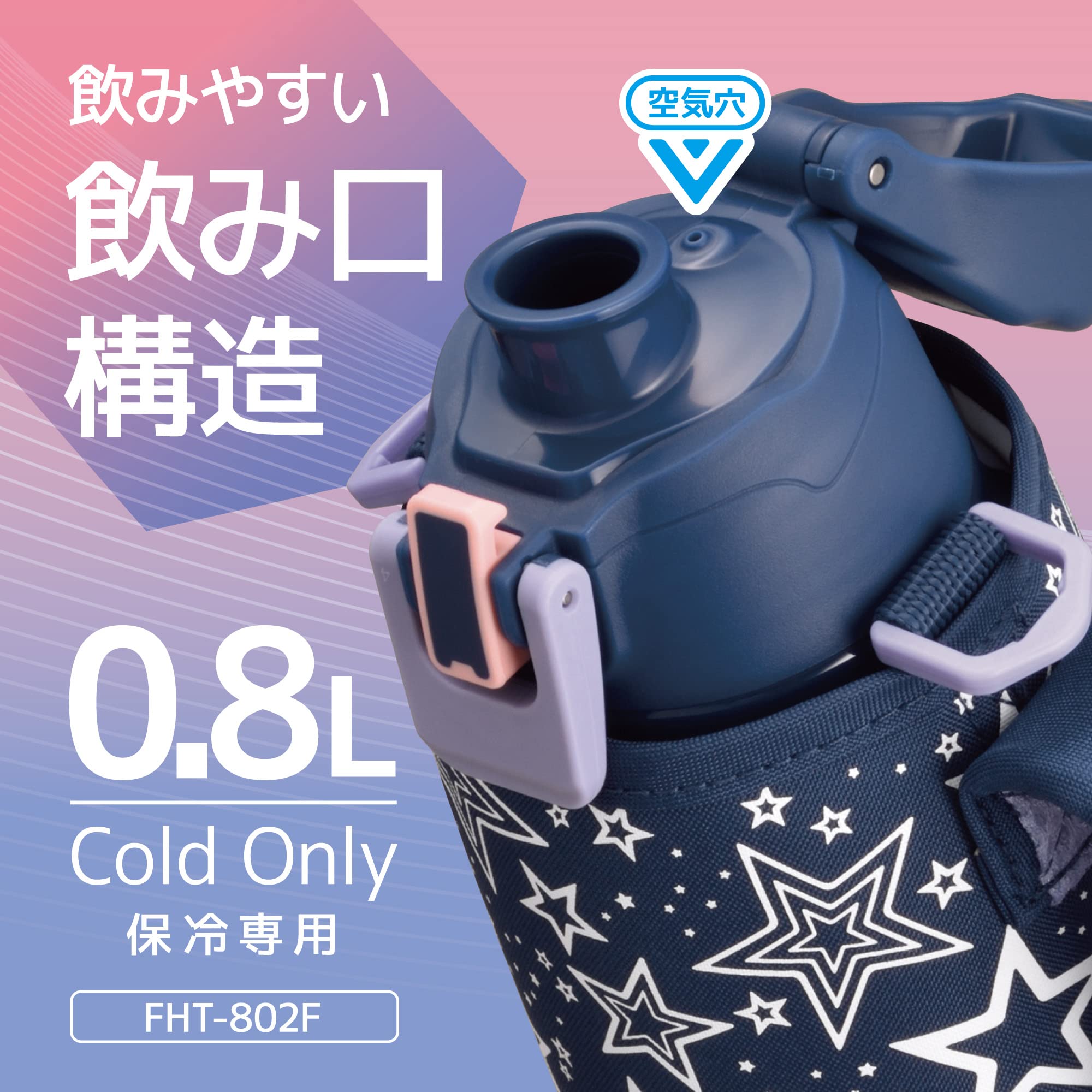 Thermos 0.8L Navy Peach Vacuum Insulated Sports Bottle for Cold Storage FHT-802F NVPC