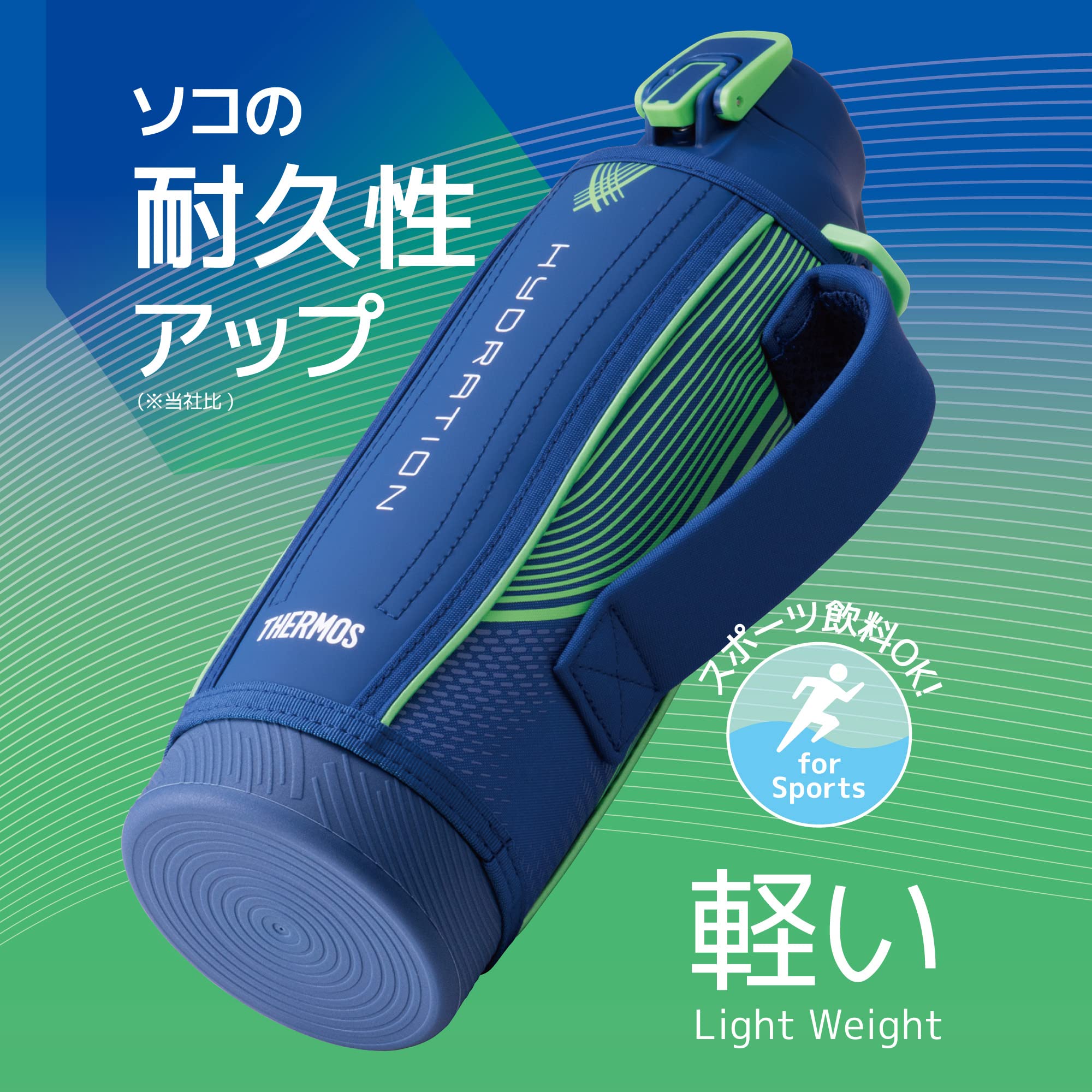 Thermos 1L Blue Green Sports Bottle Vacuum Insulated for Cold Storage - Fht-1002F Blgr