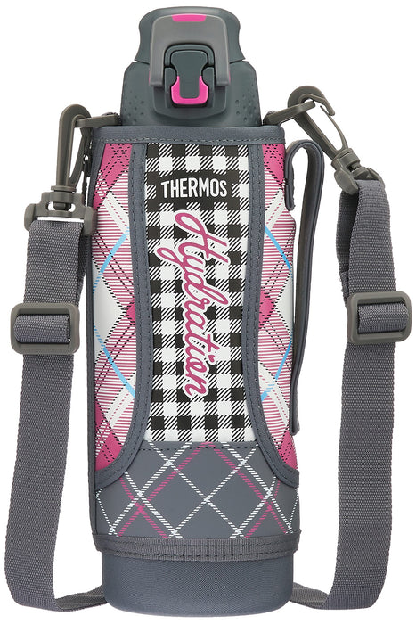Thermos 1.0L Grey Gingham Vacuum Insulated Sports Bottle One-Touch Open Type
