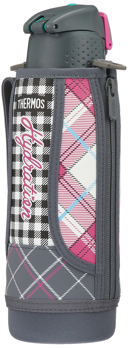 Thermos 1.0L Grey Gingham Vacuum Insulated Sports Bottle One-Touch Open Type