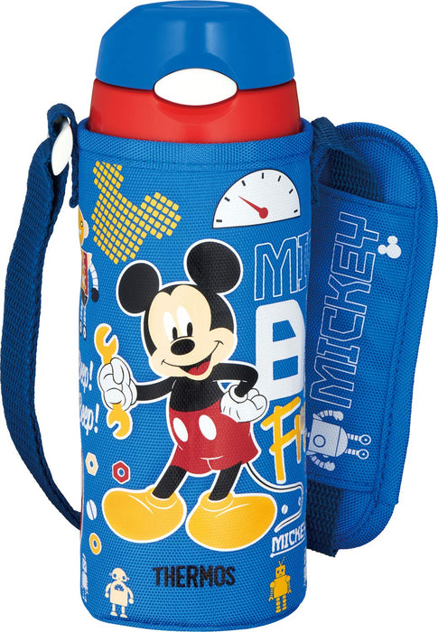 Thermos 400ml Mickey Blue Red Straw Bottle - Vacuum Insulated for Cold Storage