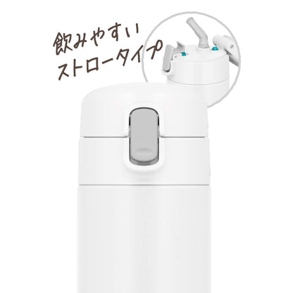Thermos White 450ml Vacuum Insulated Cold Storage Straw Bottle Fjm-450