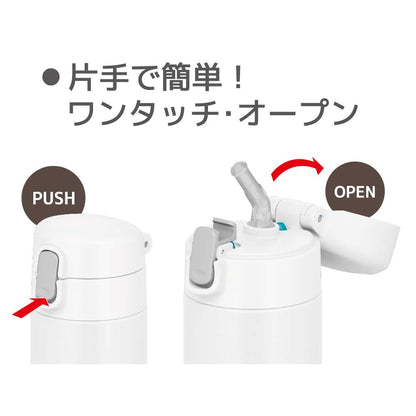 Thermos White 450ml Vacuum Insulated Cold Storage Straw Bottle Fjm-450