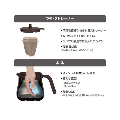 Thermos TTE-450 Brown Vacuum Insulated Teapot with Strainer 450ml