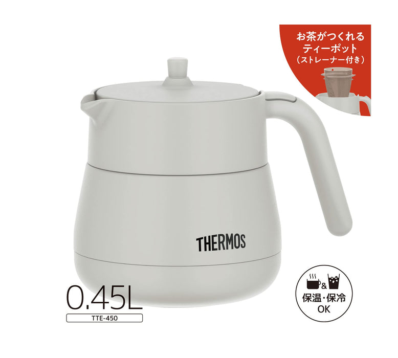 Thermos Light Gray 450Ml Vacuum Insulated Teapot with Strainer - Tte-450 Lgy