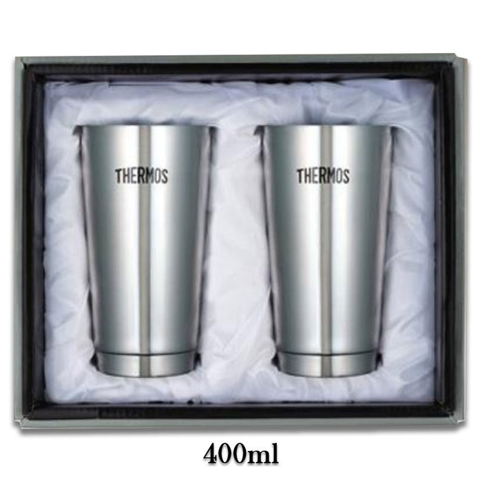 Thermos Jmo-Gp2 真空隔熱 400 毫升玻璃杯 2 件組（銀色）