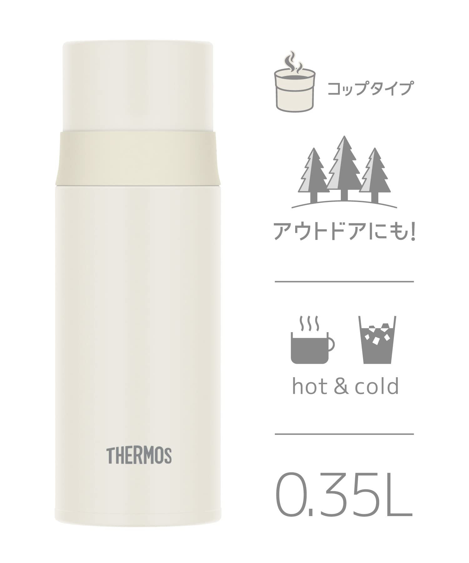 Thermos Stainless Steel Water Bottle 350ml Matte White FFM-352 MTWH Cup Type