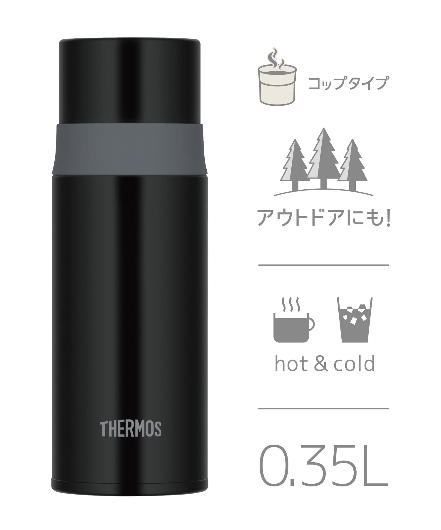 Thermos Stainless Steel Water Bottle Stone Black 350ml - Cup Type FFM-352