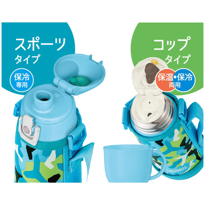 Thermos 0.6L Vacuum Insulated 2-Way Water Bottle with Cup Blue White Ideal for School Kids - Fjj-601Wf Blwh