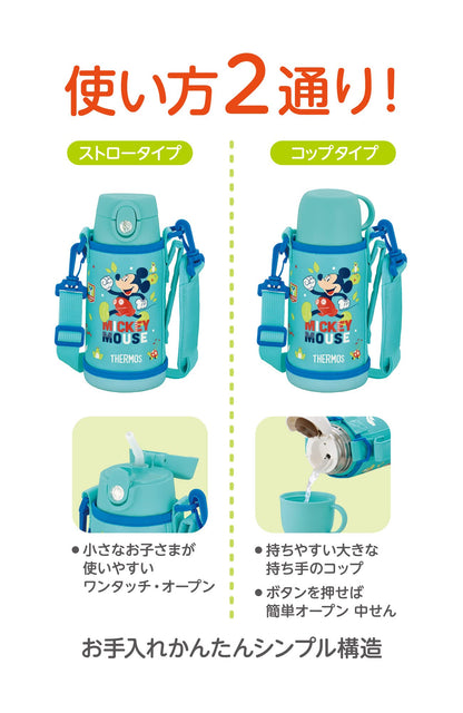 Thermos Mickey Mint Blue Vacuum Insulated Water Bottle 0.6L Straw Cup for Children FJO-601WFDS MBL