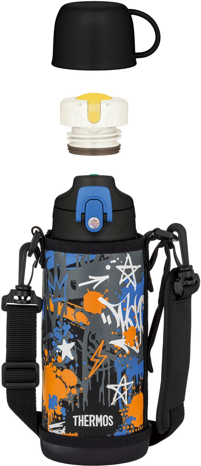 Thermos Fjj-801Wf Bk-Bl 0.8L Vacuum Insulated Water Bottle with Cup for Children - Black Blue