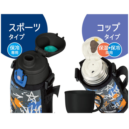 Thermos Fjj-801Wf Bk-Bl 0.8L Vacuum Insulated Water Bottle with Cup for Children - Black Blue