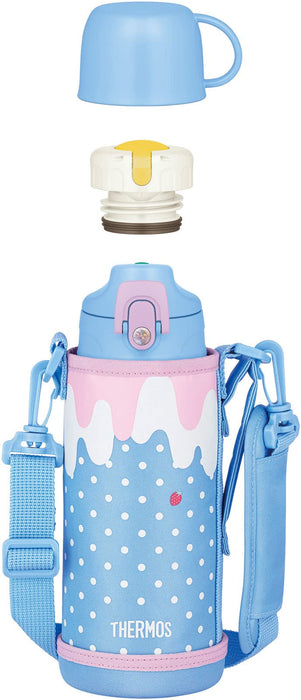 Thermos 0.8L Vacuum Insulated 2-Way Water Bottle - Blue Pink Direct Drinking With Cup For Children's School Fjj-801Wf Blp