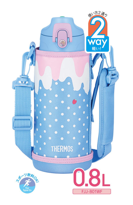 Thermos 0.8L Vacuum Insulated 2-Way Water Bottle - Blue Pink Direct Drinking With Cup For Children's School Fjj-801Wf Blp