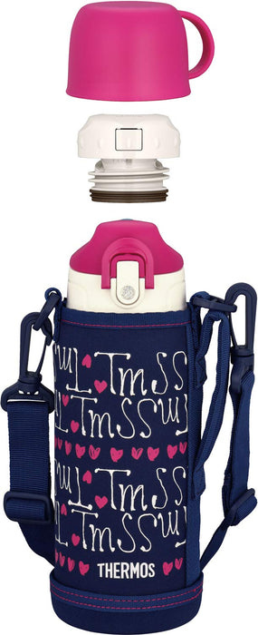Thermos Vacuum Insulated 0.8L Navy Water Bottle with Heart Design Model Fho-801Wf Nv-H