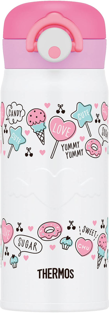 Thermos Vacuum Insulated Water Bottle Mobile Mug 400ml White Pink JNR-401
