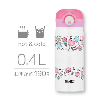 Thermos Vacuum Insulated Water Bottle Mobile Mug 400ml White Pink JNR-401