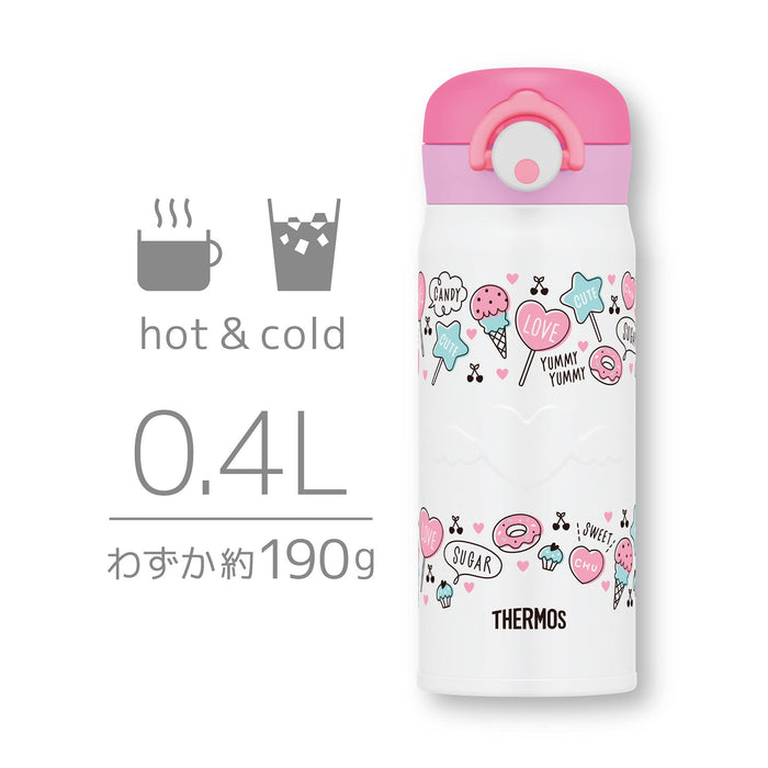 Thermos Vacuum Insulated Water Bottle Mobile Mug 400ml White Pink JNR-401