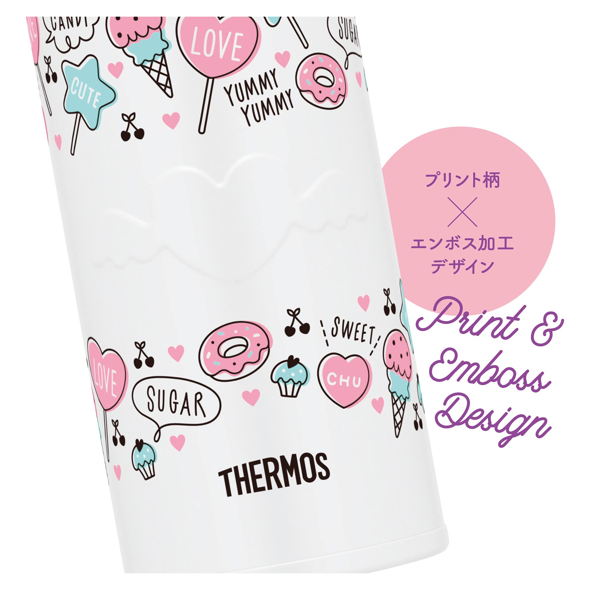 Thermos Vacuum Insulated Water Bottle Mobile Mug 400ml White Pink JNR-401