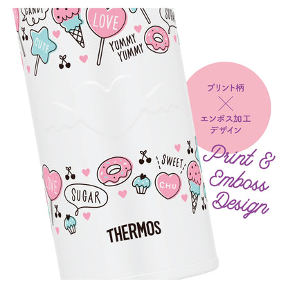 Thermos Vacuum Insulated Water Bottle Mobile Mug 400ml White Pink JNR-401