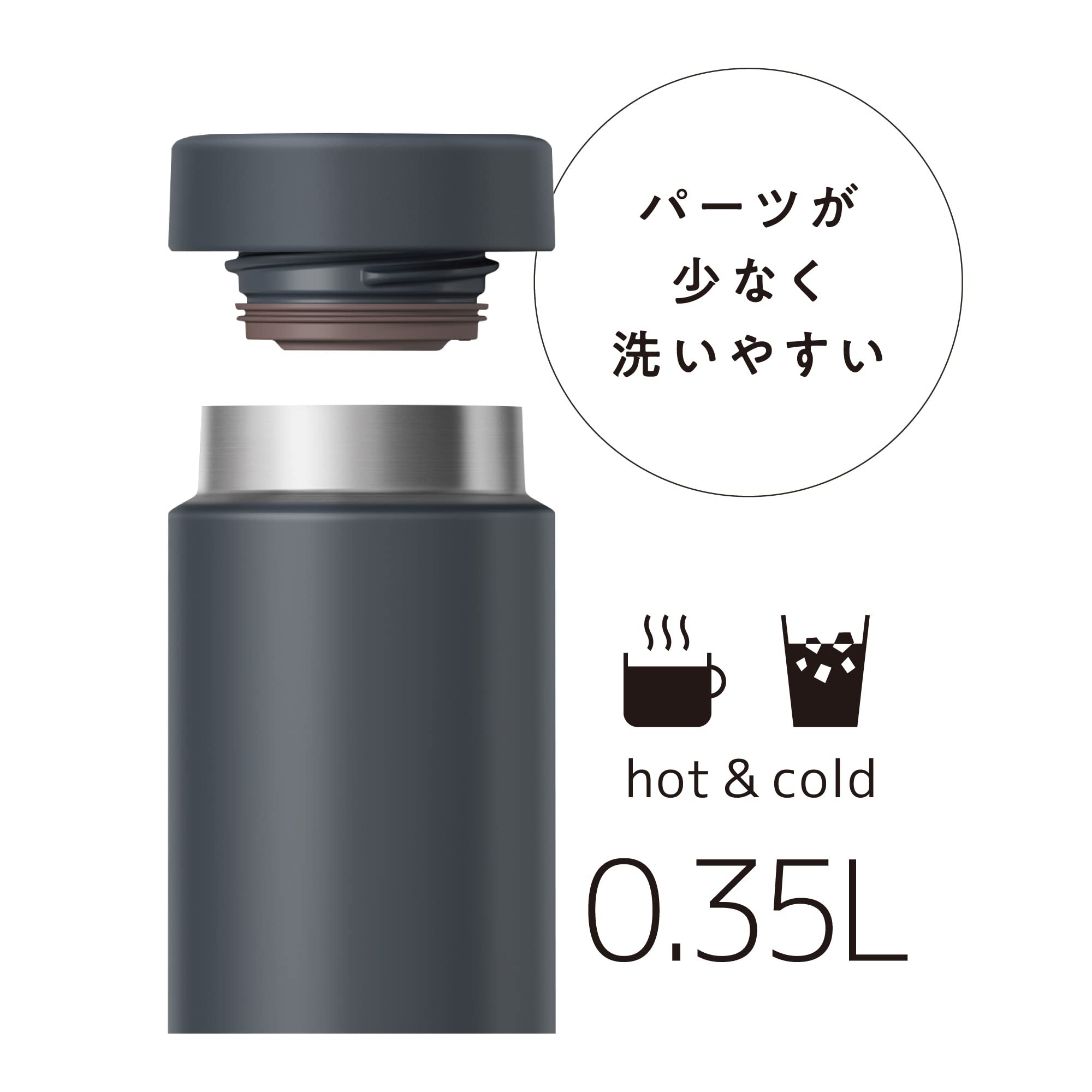 Thermos 350Ml Vacuum Insulated Stainless Steel Water Bottle Portable Easy Cleaning Screw Closure - Dark Gray Jon-350 Dgy