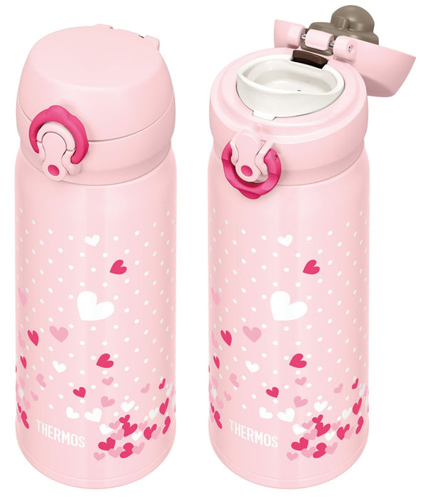 Thermos 400Ml Insulated Water Bottle - Portable Vacuum Mug Pink Heart Design