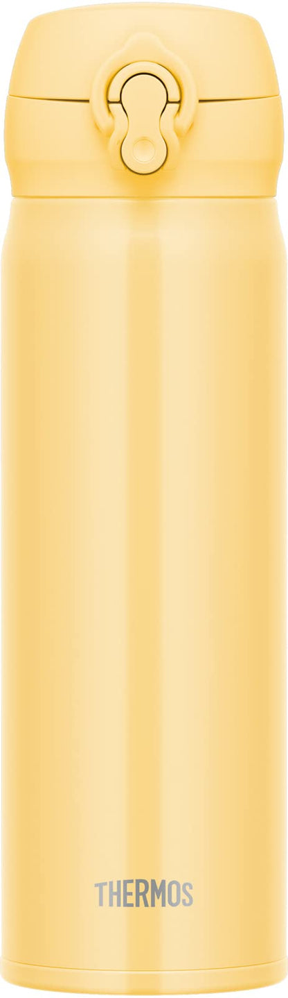 Thermos 500Ml Vacuum Insulated Stainless Steel Water Bottle Cream Yellow One-Touch Open Easy Clean