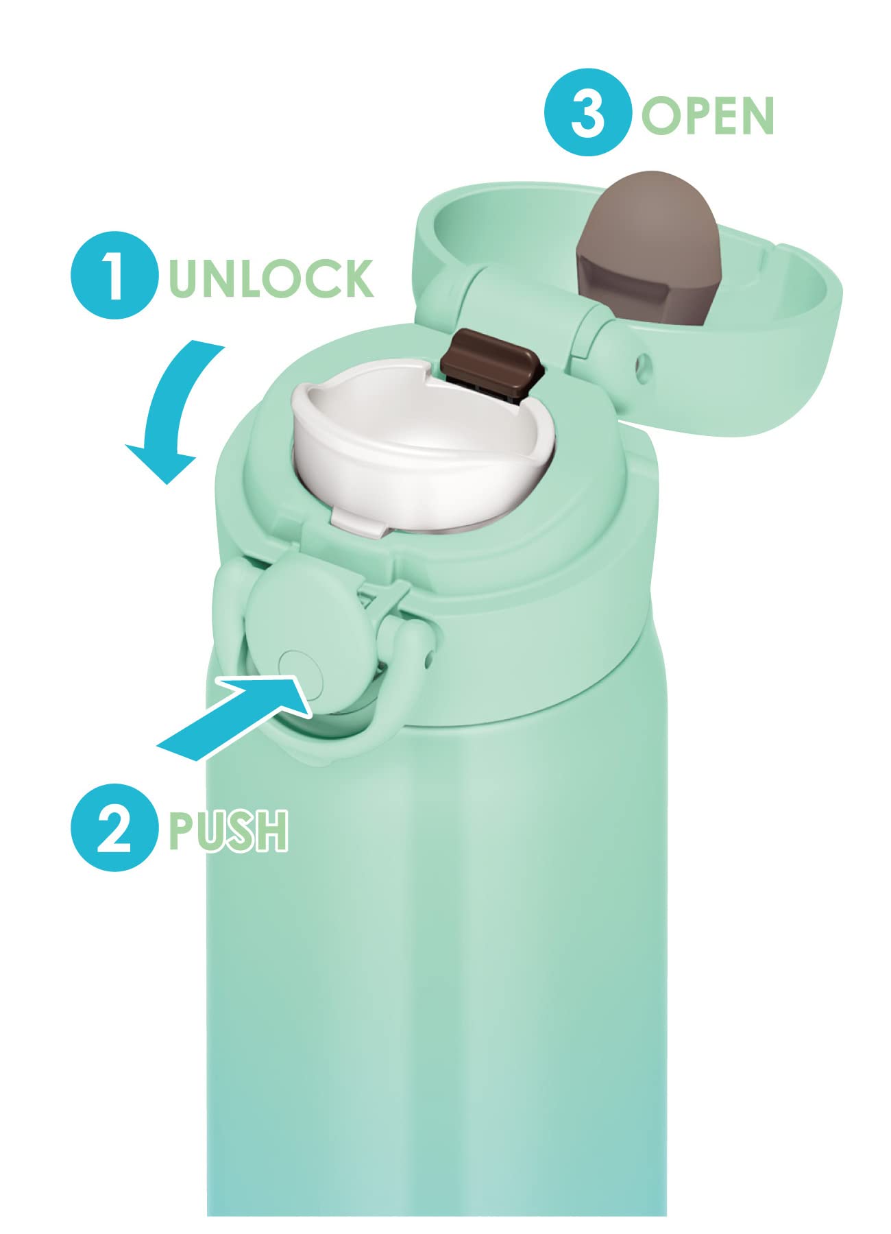 Thermos Vacuum Insulated 500Ml Stainless Steel Water Bottle Mint Gradient Easy-To-Clean Lightweight with One-Touch Open