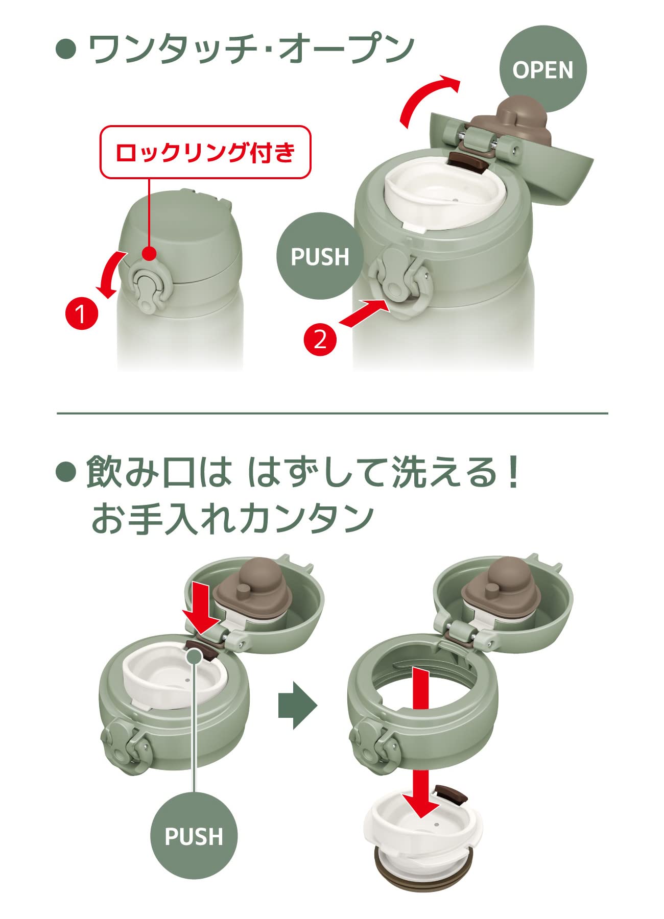 Thermos JNL-606 SMKKI Stainless Steel Water Bottle 600ml Vacuum Insulated Easy-Clean Portable & Lightweight - Smoke Khaki