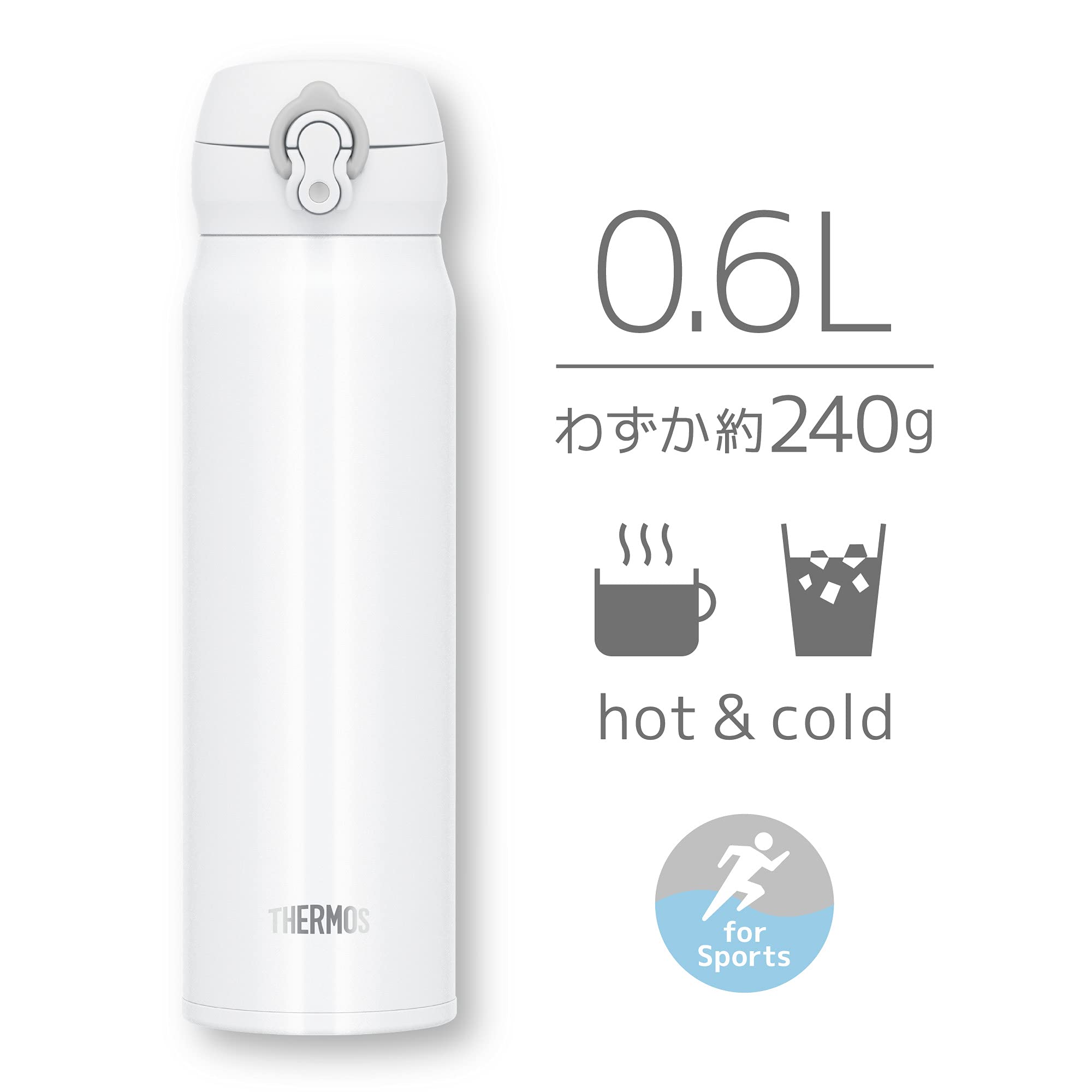 Thermos 600ml Vacuum Insulated Portable Water Bottle in White Gray Jnl-605 Whgy