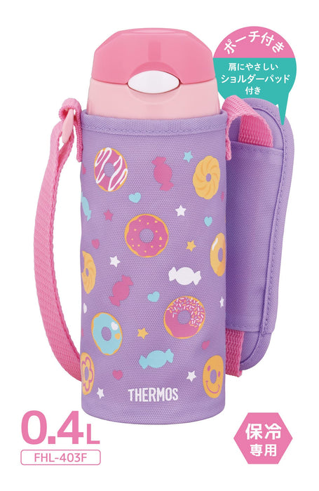 Thermos FHL-403F PL-P 400ml Purple Pink Vacuum Insulated Straw Water Bottle for Children For School Cold Storage Only